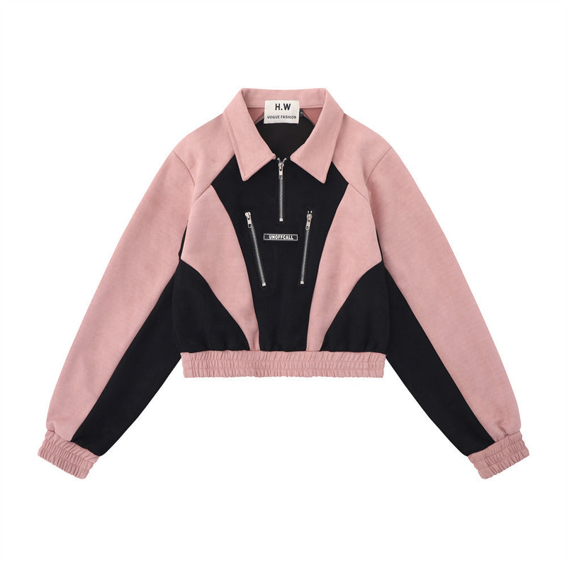 Women Hoodie Patchwork Sweater Women's Autumn Leisure Long-Sleeve Zipper