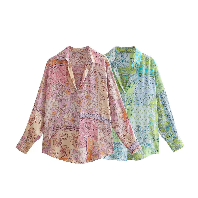 Women T-shirt Women's Spring Clothing Long Sleeve Printed Drape Shirt