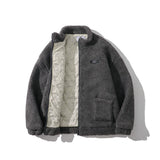 Men Cotton Mixed Jacket Coat Berber Fleece Coat Men's Autumn and Winter Stand Collar Zipped Cotton-Padded Jacket Loose