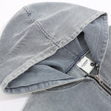Men Denim Jacket Washed Long-Sleeved Denim Jacket Men's Spring and Autumn Embroidered Hooded Jacket Loose