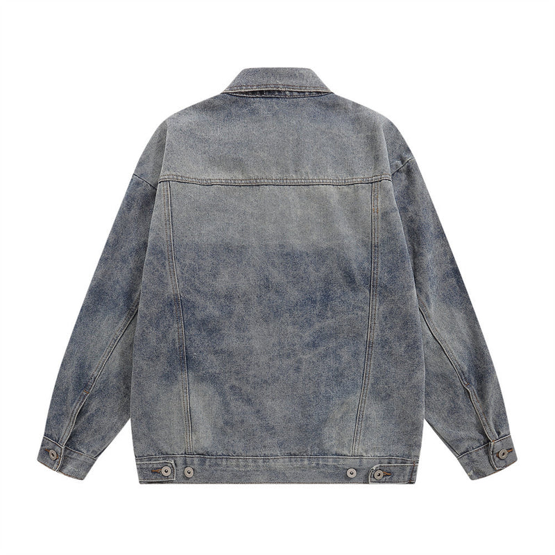 Men Denim Jacket Men's Autumn Loose Wash Distressed Coat