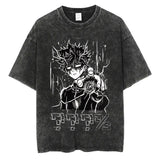 Vintage Black Washed Cotton Tees Shirts Anime Graphic