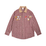 Men Long Sleeved T Shirt Retro Plaid Long Sleeve Shirt Men's Embroidery Loose Shirt Coat Spring and Autumn