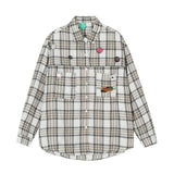 Men Long Sleeved T Shirt Badge Plaid Long Sleeve Shirt Outer Wear Men's Vintage Loose Spring and Autumn