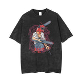 T-shirt retro vintage washed print anime chainsaw