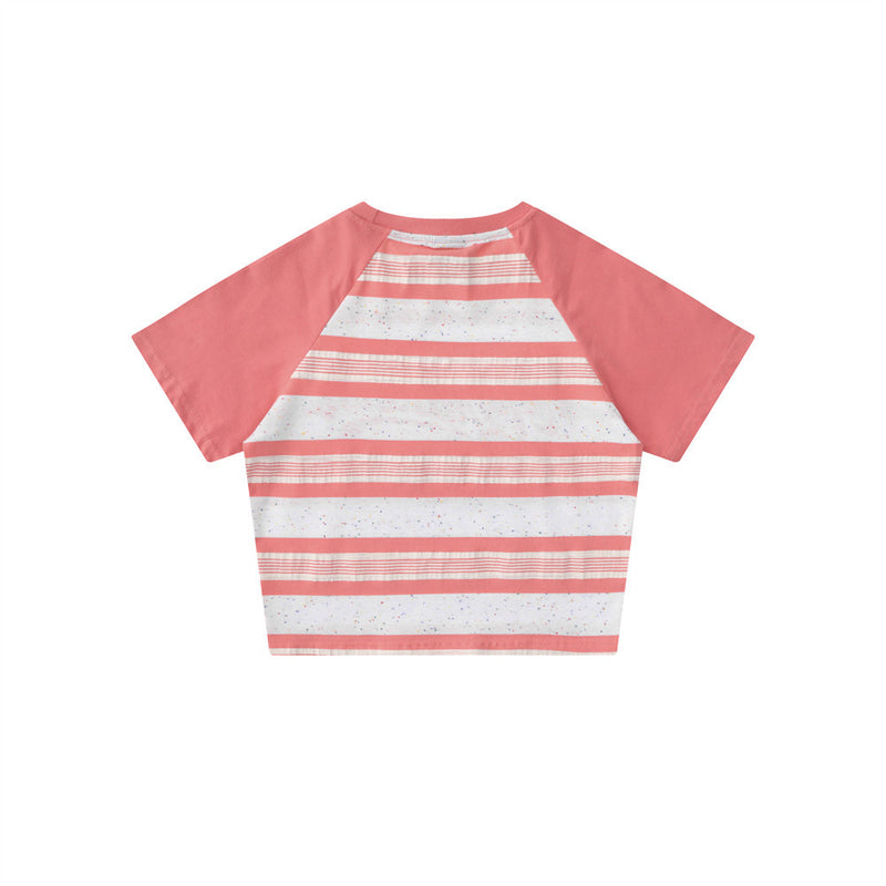 Women T-shirt Color Matching Short-Sleeved T-shirt Girls' round Neck Summer