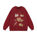 Men Hoodie Bread Burger Print round Neck Pullover Top Autumn and Winter