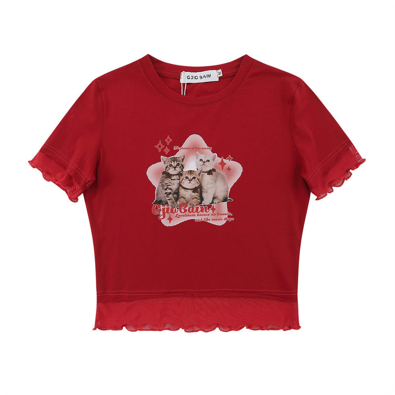 Women T-shirt Short-Sleeved T-shirt Women's Summer Printed round Neck