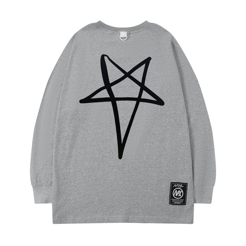 Men Long Sleeve Shirt XINGX Printed Long-Sleeved Top Hip Hop T-shirt Men and Women Loose