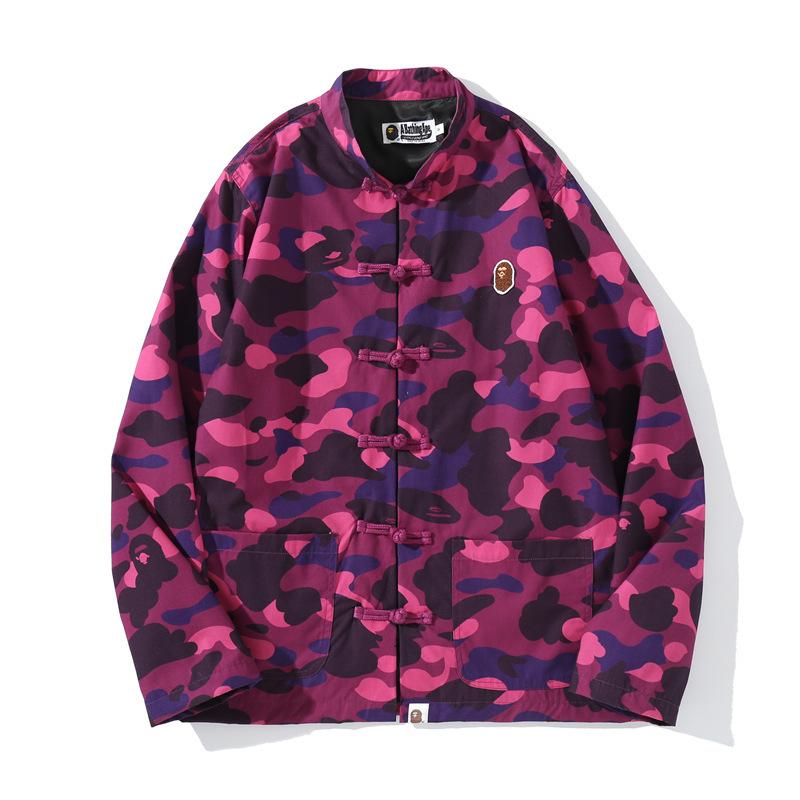 Bathing Ape Jacket Spring Fashion Brand Embroidered Chinese Style Retro Camouflage Stand Collar Tangzhuang Shirt