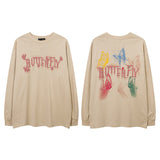 Men Long Sleeve Shirt Fun Printing Distressed Long Sleeve T-shirt Men and Women Vibe Idle Style Loose