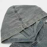 Men Denim Jacket Hooded Denim Hoodie Coat Men's Washed and Worn Denim Jacket