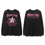 Men Long Sleeve Shirt Vintage Print Distressed Long Sleeve T-shirt Men and Women American Style Hip Hop Loose