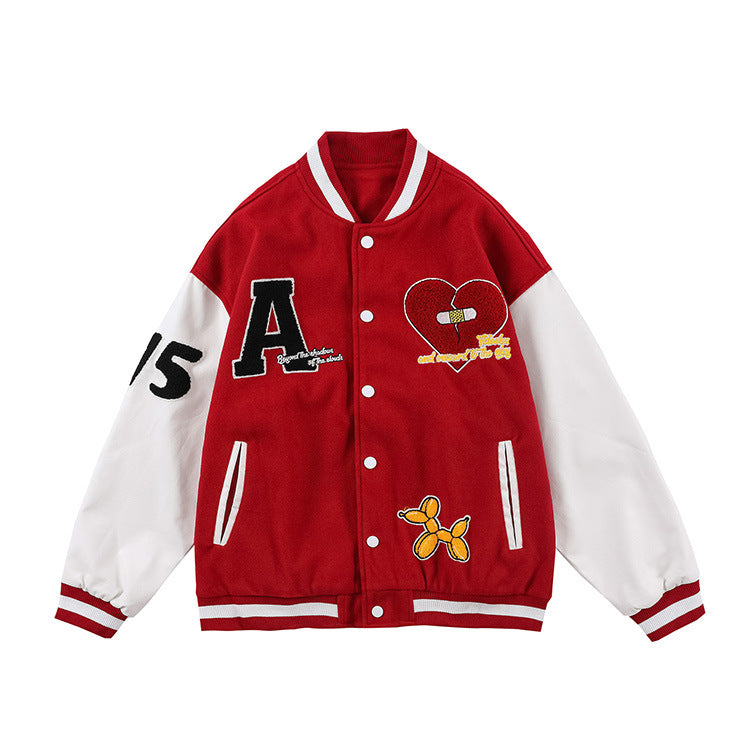 Varsity Jacket Vintage Autumn Wine Red Baseball Uniform Men's Loose