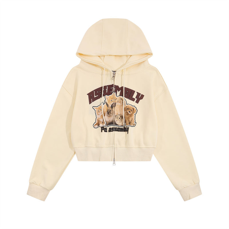Women Hoodie Print Hooded Cardigan Sweater Girls Casual Autumn