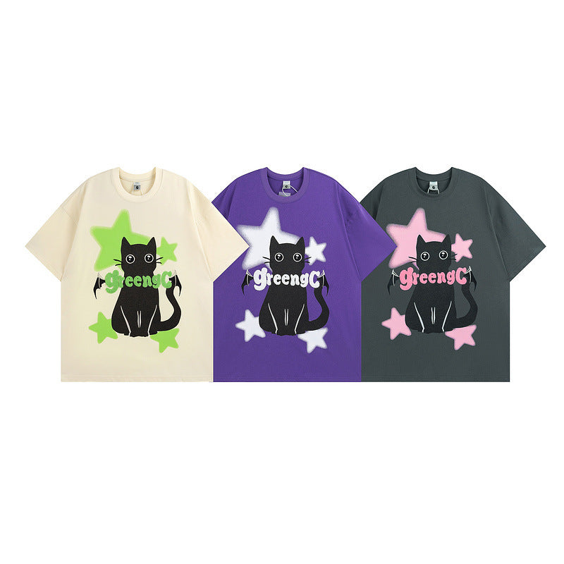 Men T Shirt Sweet Cool Embroidered Couple Casual All-Match Short-Sleeved T-shirt