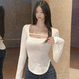 Women Long Sleeve Shirt Bottoming Shirt Curved Top Autumn Long Sleeve