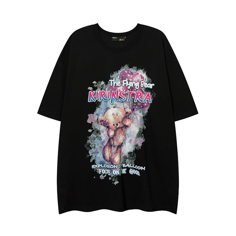 Men T Shirt Hip Hop round Neck Short Sleeve T-shirt Men and Women Loose All-Match Couple