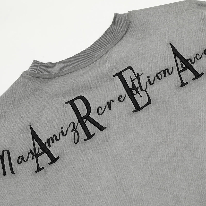 Men Hoodie Embroidery Letter Crew Neck Men's Spring and Autumn Distressed Dirty