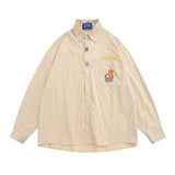 Men Long Sleeved T Shirt Cartoon Embroidery Shirt Coat Men's Loose Casual Spring and Autumn Long Sleeve Shirt