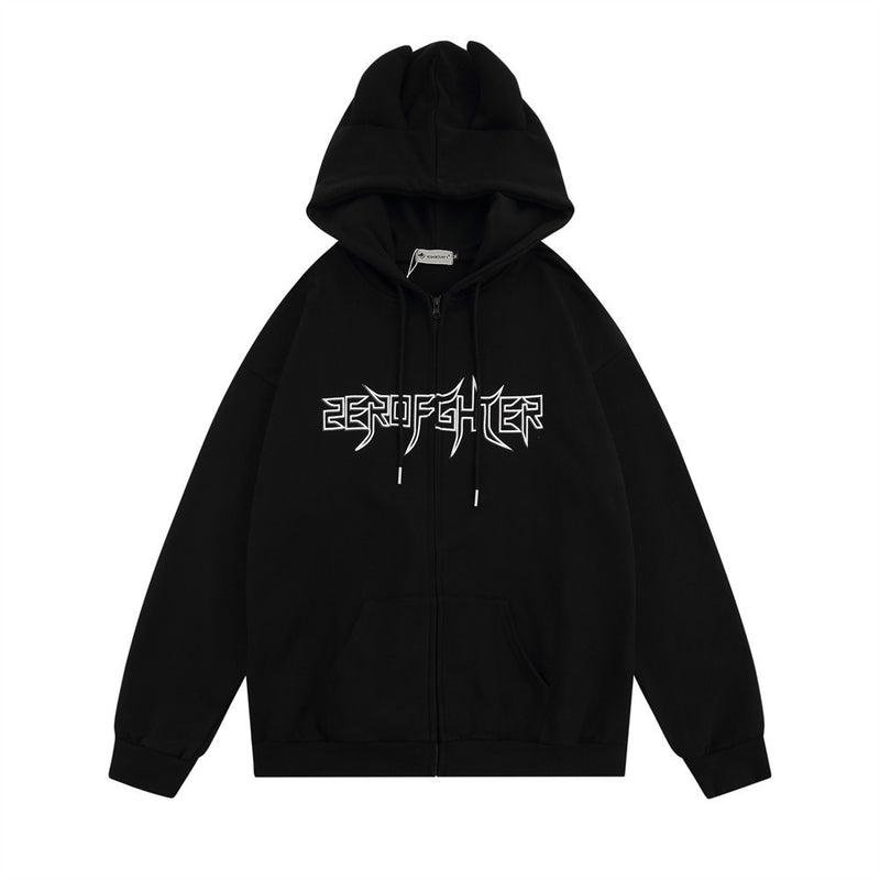 Men Hoodie Devil Horn Hoodie Coat Skeleton Printed Hood Coat Autumn and Winter