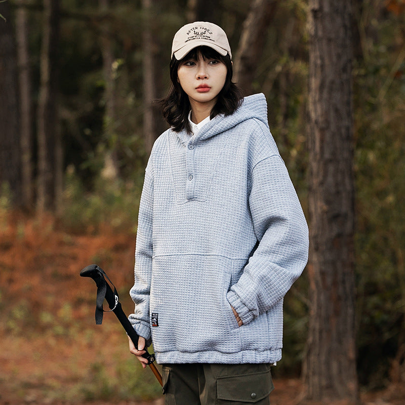 Unisex Hoodie Vintage Waffle Sweater Men's and Women's Loose Casual Hooded