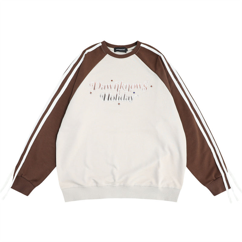 Men Hoodie Letter Gradient Printing Color-Block Crew Neck Sweatshirt