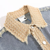 Men Long Sleeved T Shirt Stitching Denim Long Sleeve Shirt Men's Washed Denim Lapel Shirt Coat