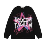 Men Long Sleeve Shirt Idle Style Alphabet Graffiti Print Long Sleeve T-shirt Men and Women All-Matching
