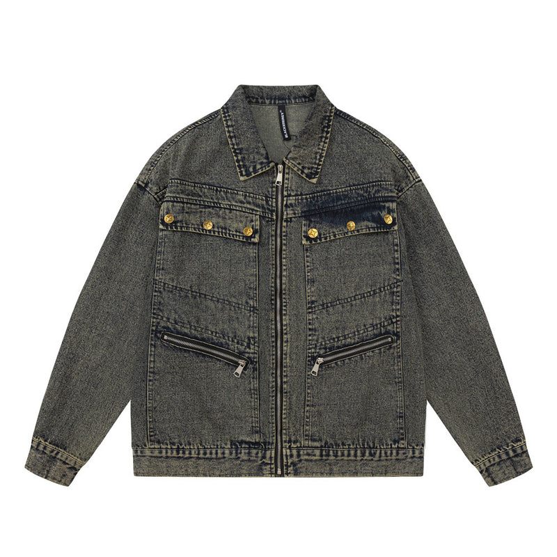 Men Denim Jacket Washed Distressed Dyed Denim Jacket Denim Coat Coat Autumn
