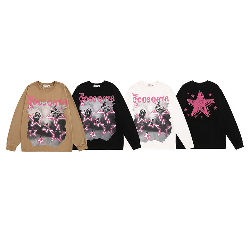 Men Long Sleeve Shirt Printed Long Sleeve Bottoming T-shirt Men and Women Street All-Match Loose