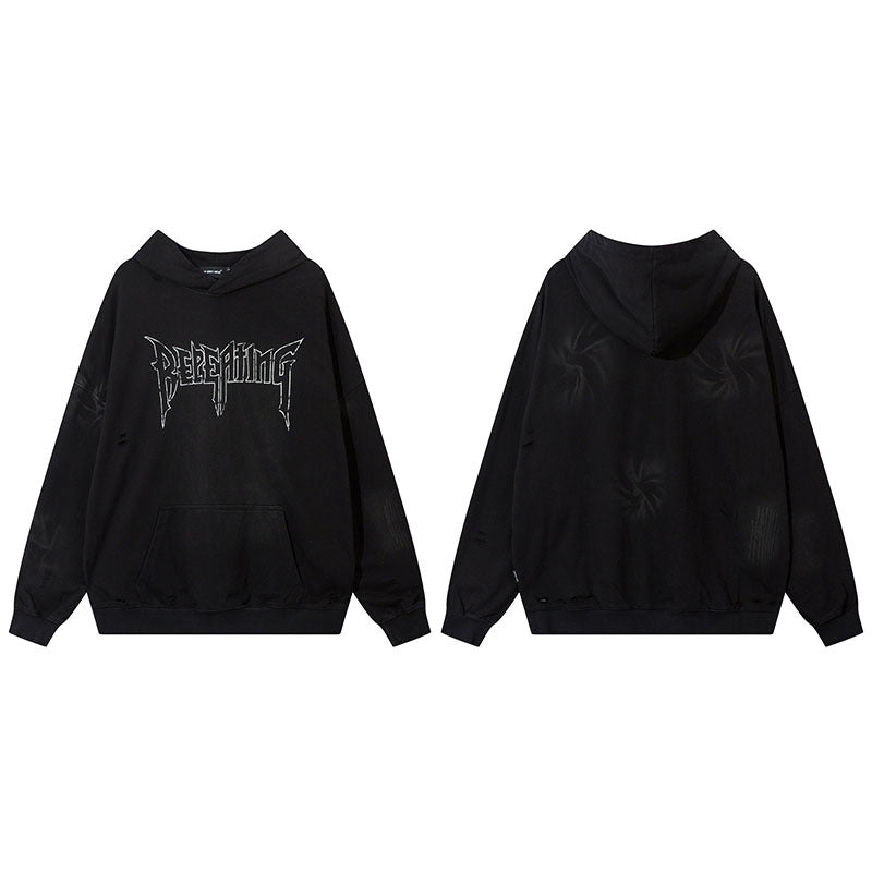 Unisex Vintage Hoodie Embroidery Washed Old