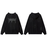 Unisex Vintage Hoodie Embroidery Washed Old Pullover