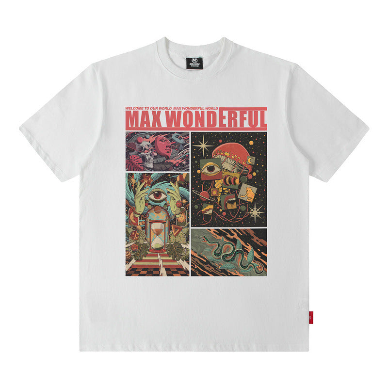 Men T Shirt Retro Dark Printed Short-Sleeved T-shirt Men and Women Loose