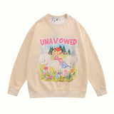 Men Hoodie Animal Lamb Oil Painting Printed Crew Neck Sweatshirt