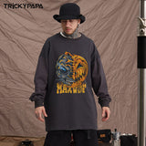 Men's Long Sleeve Shirt Cartoon Printed round Neck Long Sleeve T-shirt Men's Ins Loose All-Match