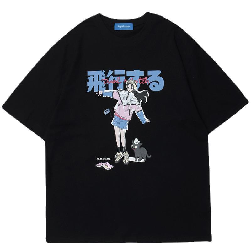 Harajuku Cartoon Girl Cat Japanese Kanji Graphic