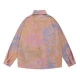 Men Long Sleeved T Shirt Plaid Tie-Dye Long Sleeve Shirt Men's Embroidery Lapel Shirt Coat Spring and Autumn