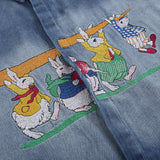 Men Long Sleeved T Shirt Denim Shirt Men Cartoon Embroidery Rabbit Long Sleeve Shirt Coat