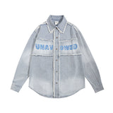 Men Long Sleeved T Shirt Letter Wash Denim Shirt Coat Spring and Autumn Men's Long Sleeve Shirt Jacket