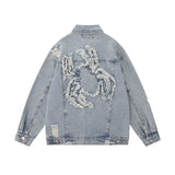 Men Denim Jacket Embroidered Spider Denim Jacket Men Loose Wash Do the Old Cowboy Coat