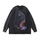 Men Long Sleeve Shirt Dark Printed Oversize Distressed Long Sleeve T-shirt for Men and Women