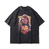 Men T Shirt Washed Distressed Printed Short Sleeve Men and Women Couple