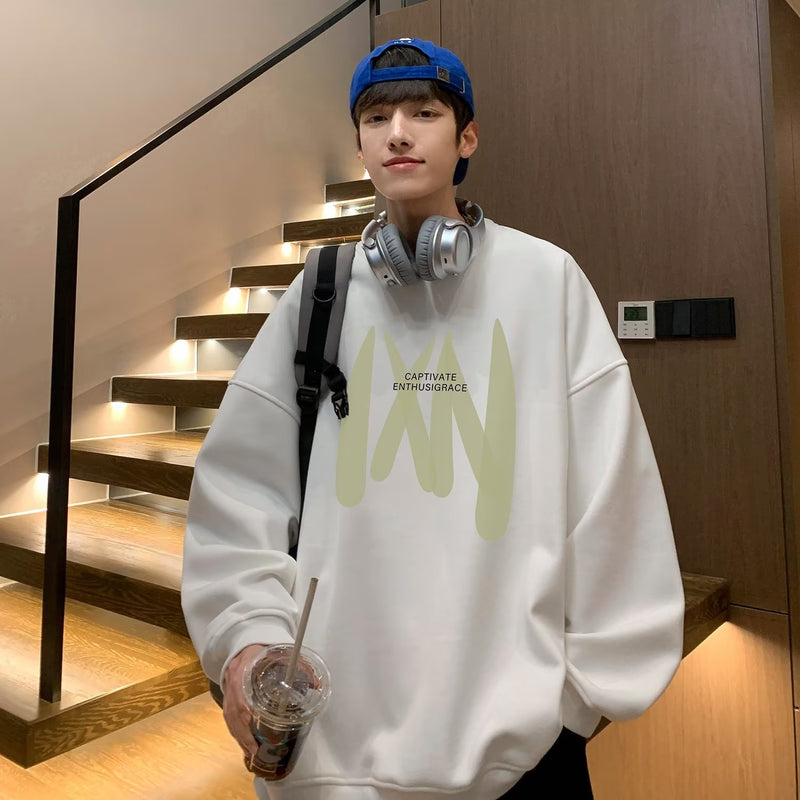Men Hoodie Dark Gray round Neck Sweater for Boys