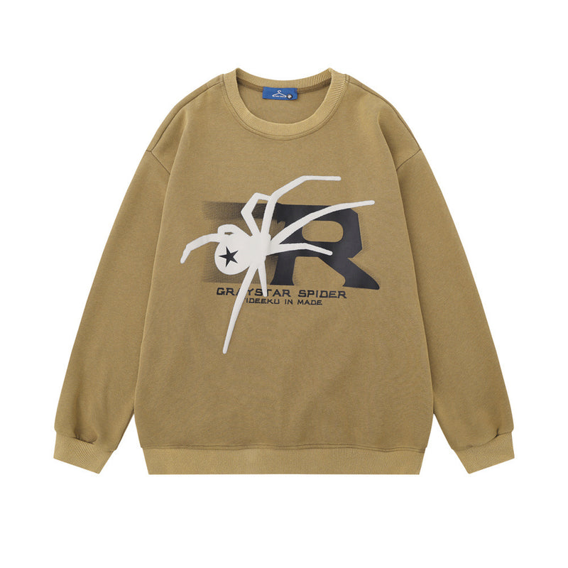 Men Hoodie Spider Printed Crew Neck Sweatshirt Men
