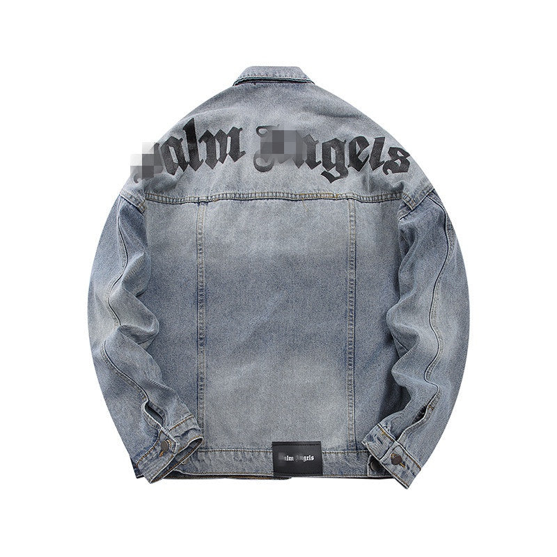 Palm Angle Jacket Palm Angels Jacket Letter Logo Patterned Denim Jacket Men and Women