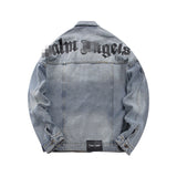 Palm Angle Jacket Palm Angels Jacket Letter Logo Patterned Denim Jacket Men and Women