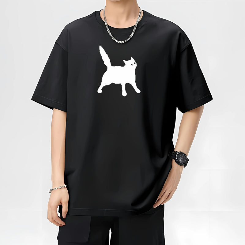 scratch cat pixel print  cotton short sleeve