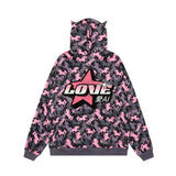 Men Hoodie Animal Horse Printed Sweater Five-Pointed Star Embroidered Cat Ears Hooded Top