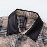 Men Long Sleeved T Shirt Distressed Tie-Dye Plaid Long Sleeve Shirt Men Trendy Contrast Color Shirt Coat